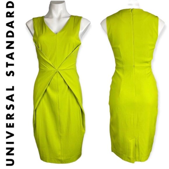 Universal Standard Raven Fitted V-neck Sleeveless Dress Lime Highlighter Green 4 - Picture 16 of 16